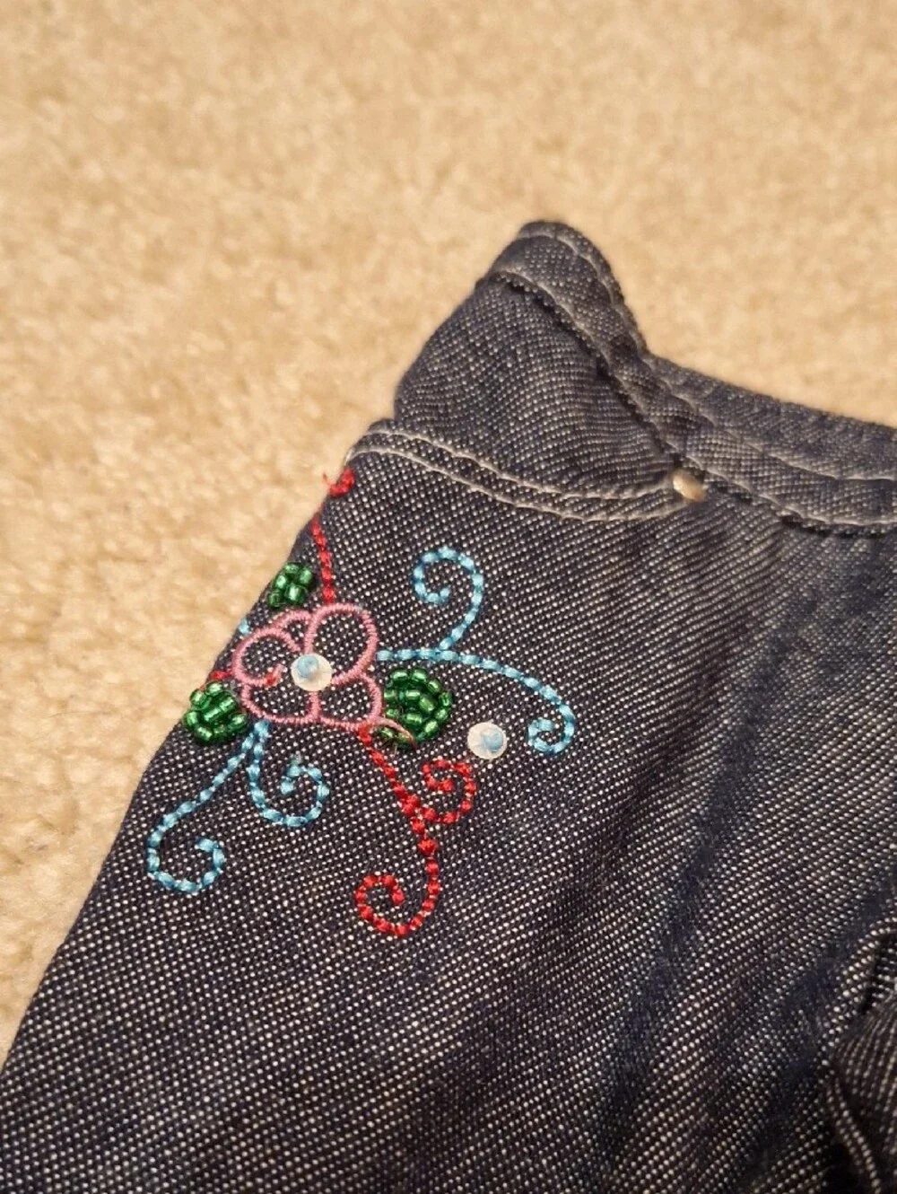 American Girl Jeans with Floral Bead Design